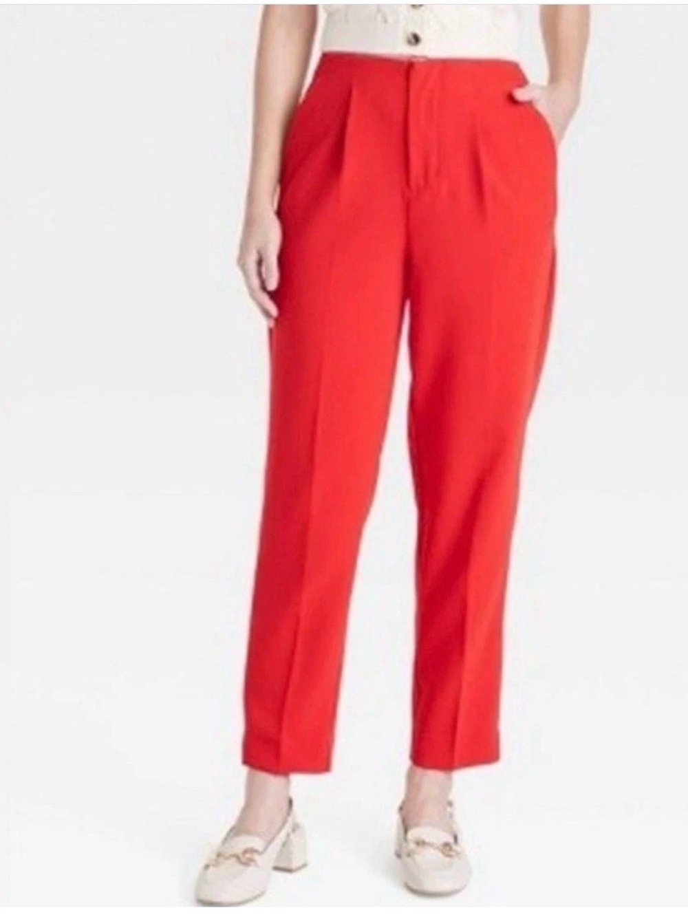 A New Day High Rise Slim Tapered Leg Trousers Pants Womens 17 Red Stretch NWT
